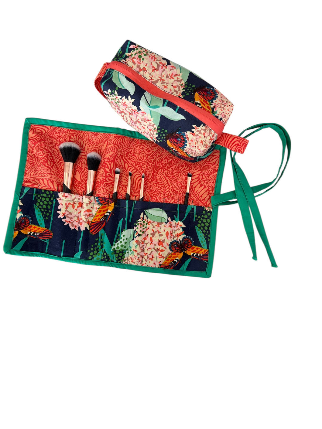 Cosmetic Bag and Makeup Brush Roll Set by Firoza